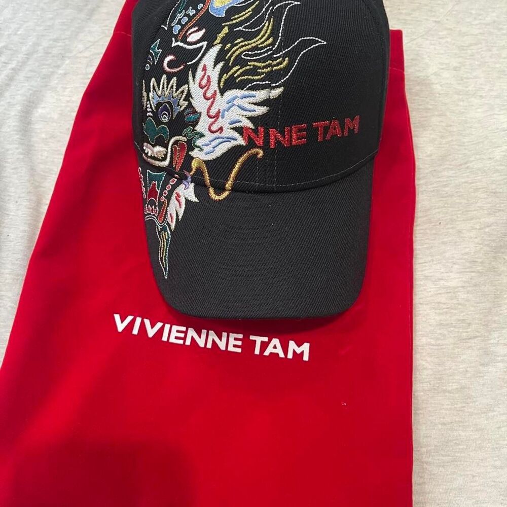 Vivienne Tam black baseball cap with dragon embroidery